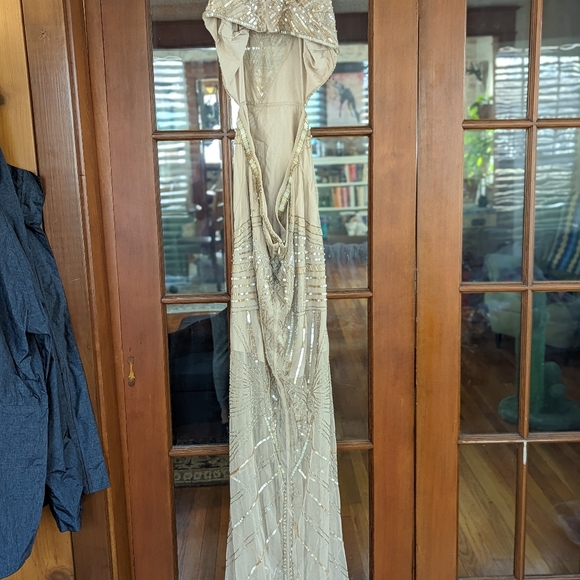 ASOS Retired Gold Sequin Cut Out Prom Evening Gown Dress Tall Size 14 - Picture 8 of 11